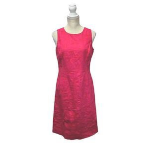 New Jones New York Sleeveless Sheath Linen Fuchsia Pink Dress Womens 8 Floral